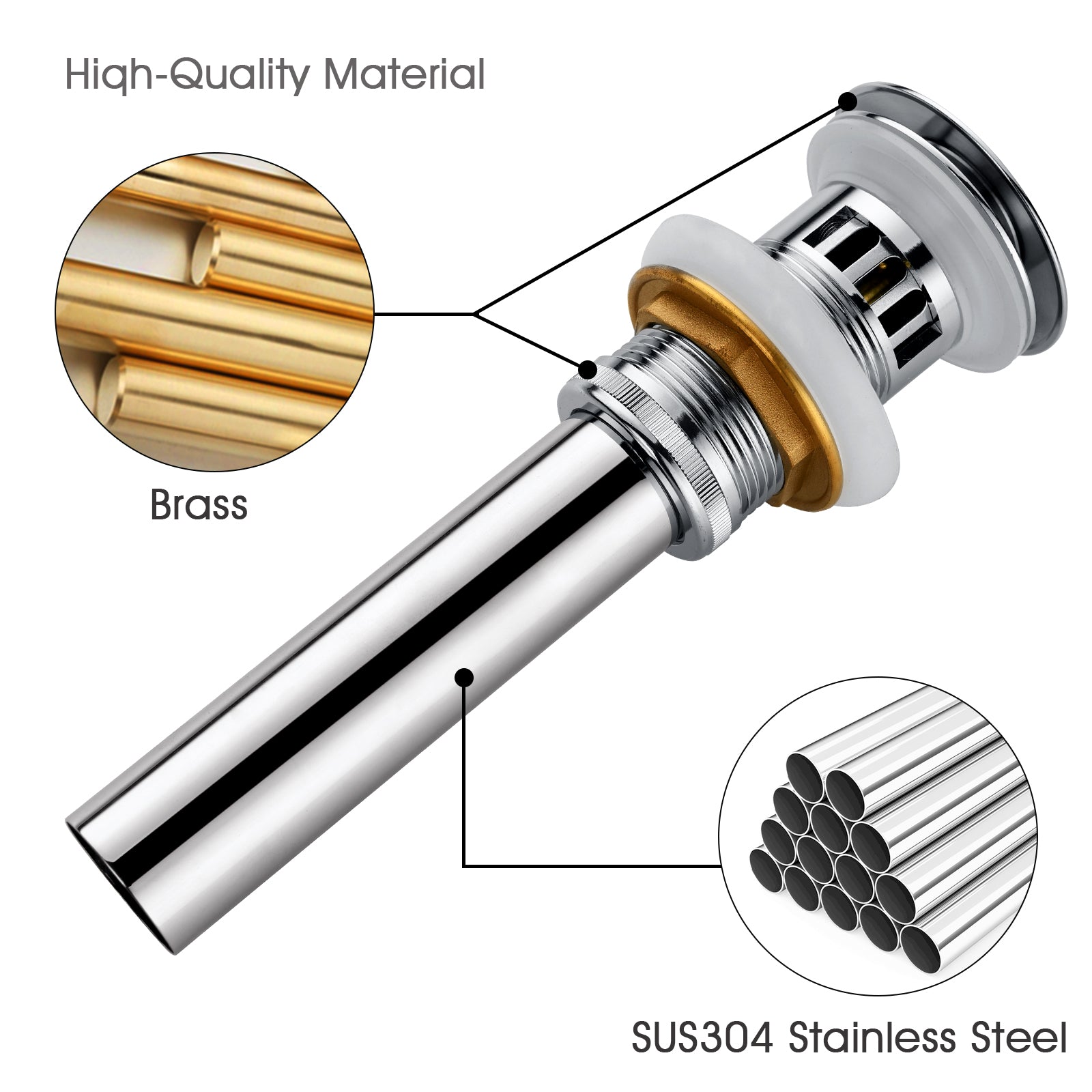 Bathroom Sink Drain with Overflow Pop-Up Drain Stopper for Vessel Sink Lavatory - brightshowers