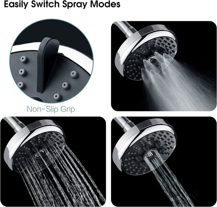3 Spray Fixed Rainfall Shower Head with Adjustable Metal Swivel Ball Joint - brightshowers