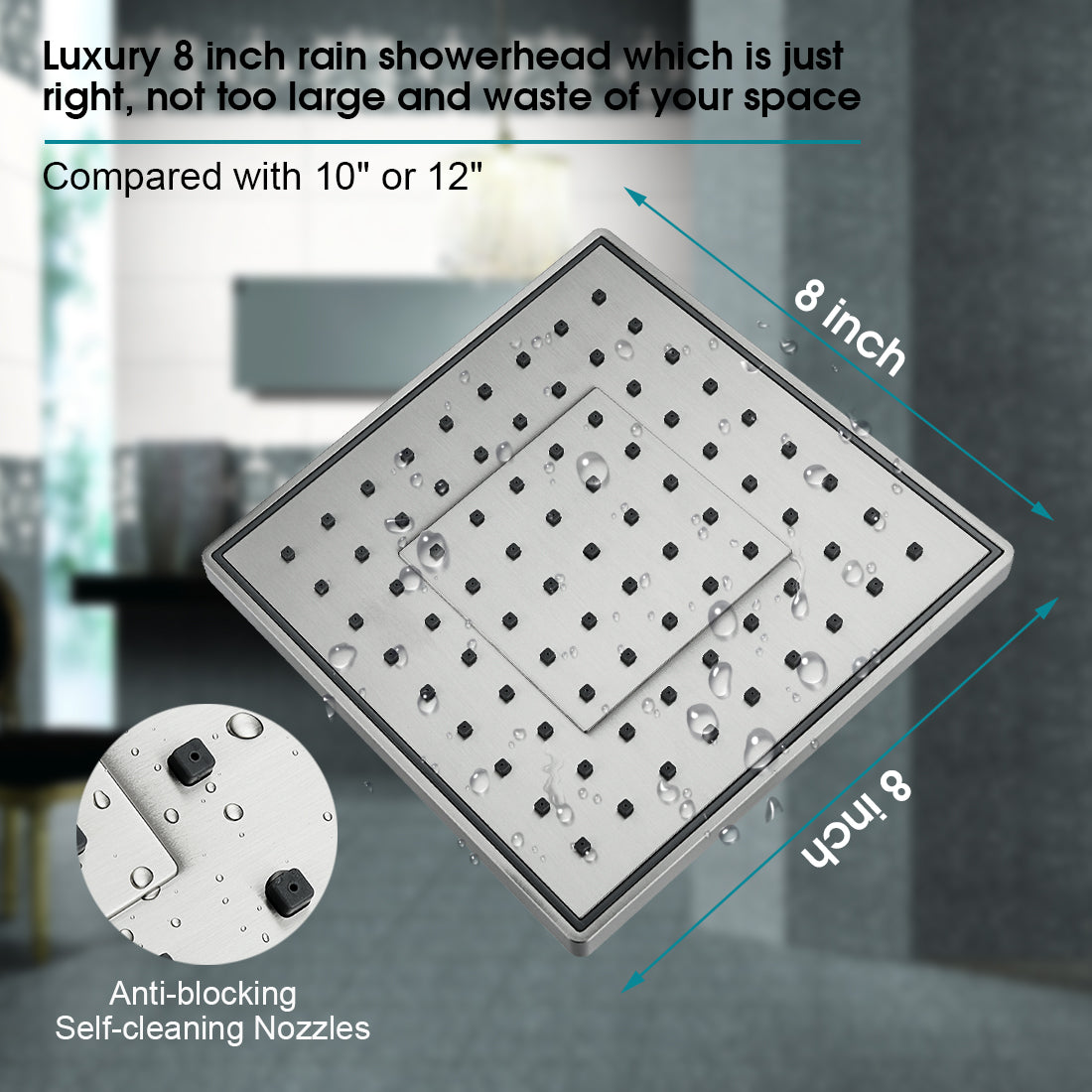 8 Inch Rainfall Shower Head with Angle Adjustable - brightshowers