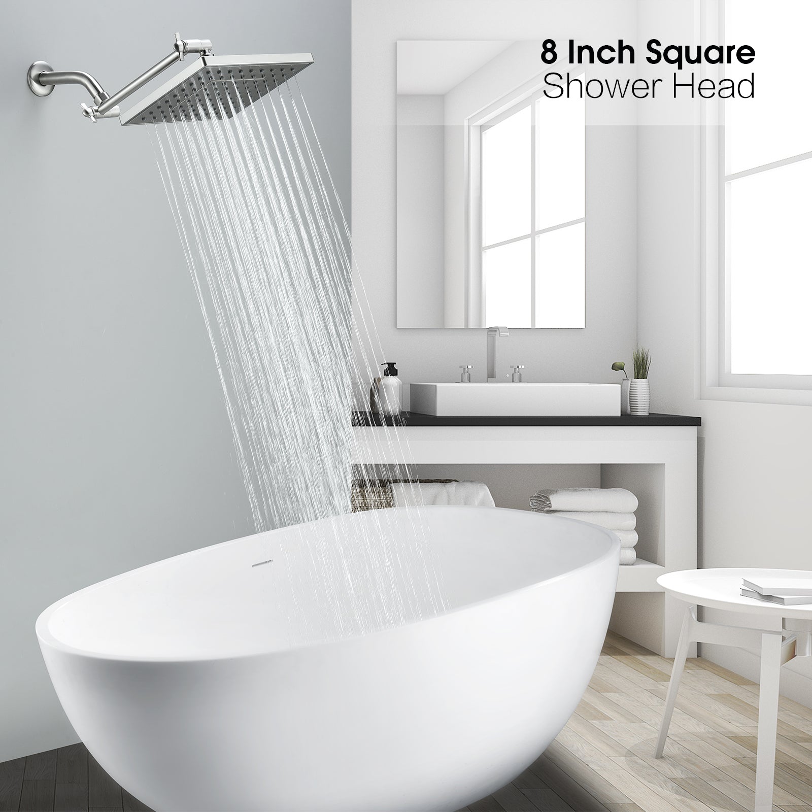 8 Inch Rainfall Shower Head with Angle Adjustable - brightshowers